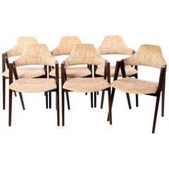 Set of Six Dark Oak Compass Armchairs by Kai Kristiansen for Sva Møbler, 1960s