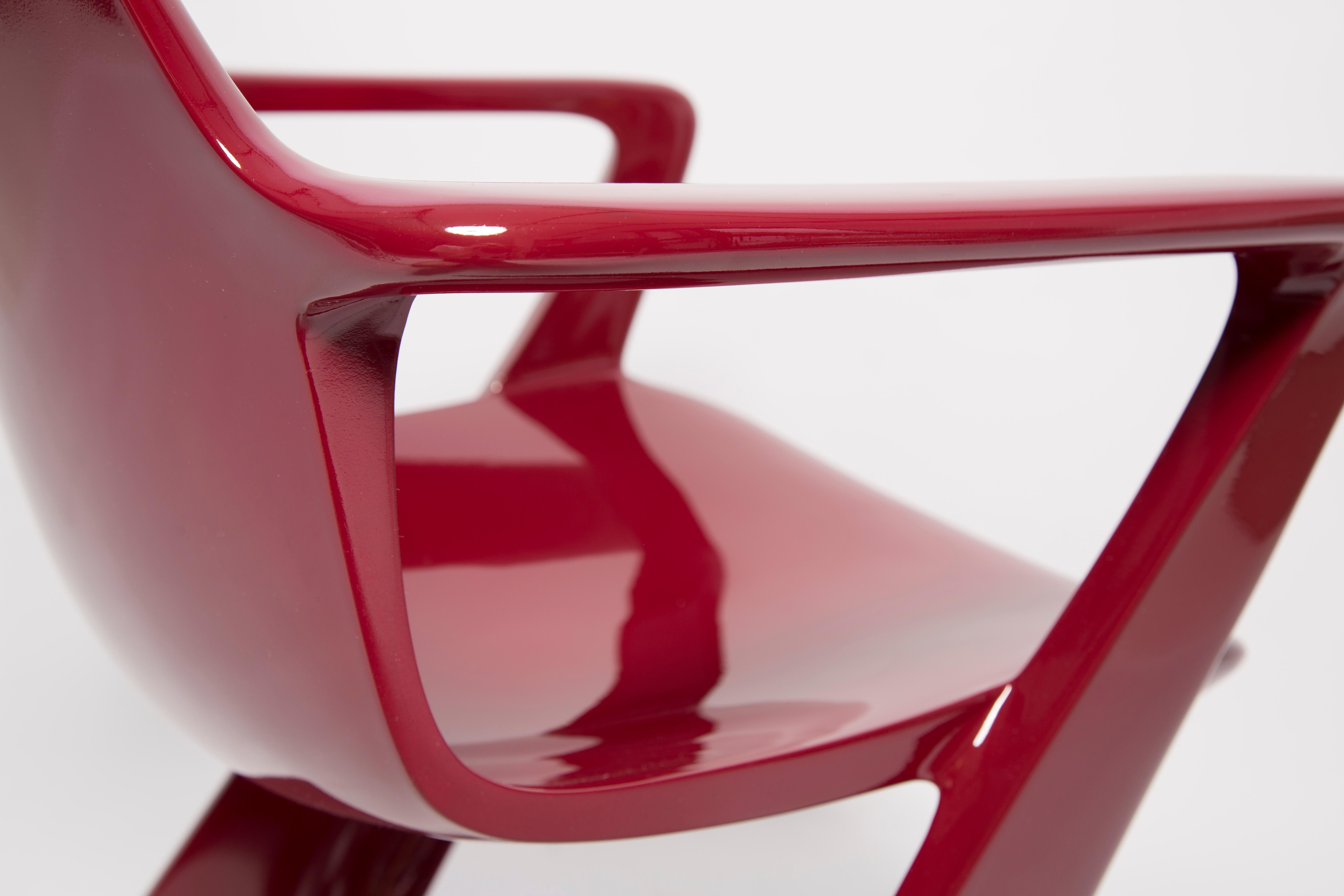 Ensemble de six chaises Kangourou rouge foncé à vin conçues par Ernst Moeckl, Allemagne, 1968 en vente 2