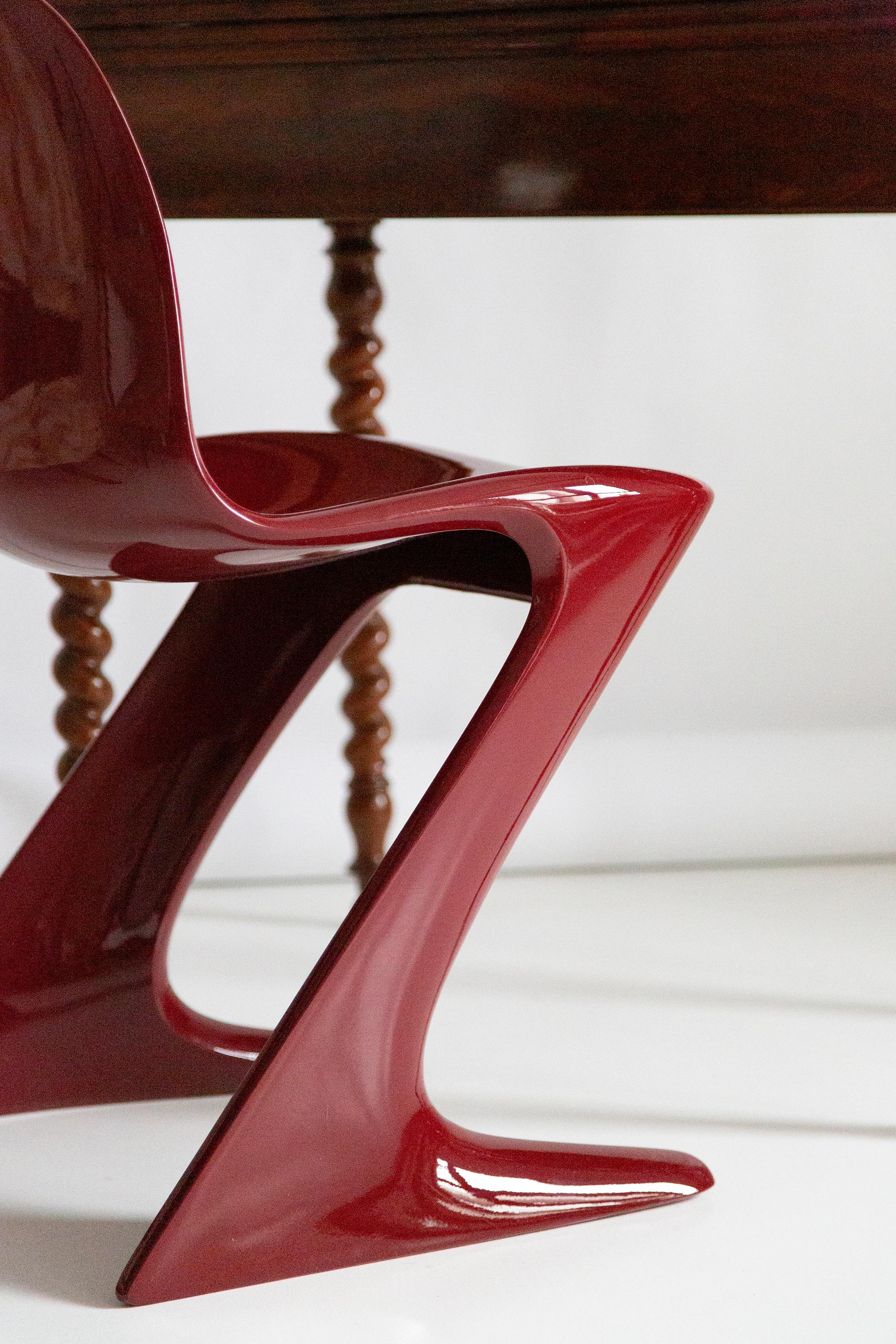 Set of Six Dark Red Wine Kangaroo Chairs Designed by Ernst Moeckl, Germany, 1968 For Sale 7