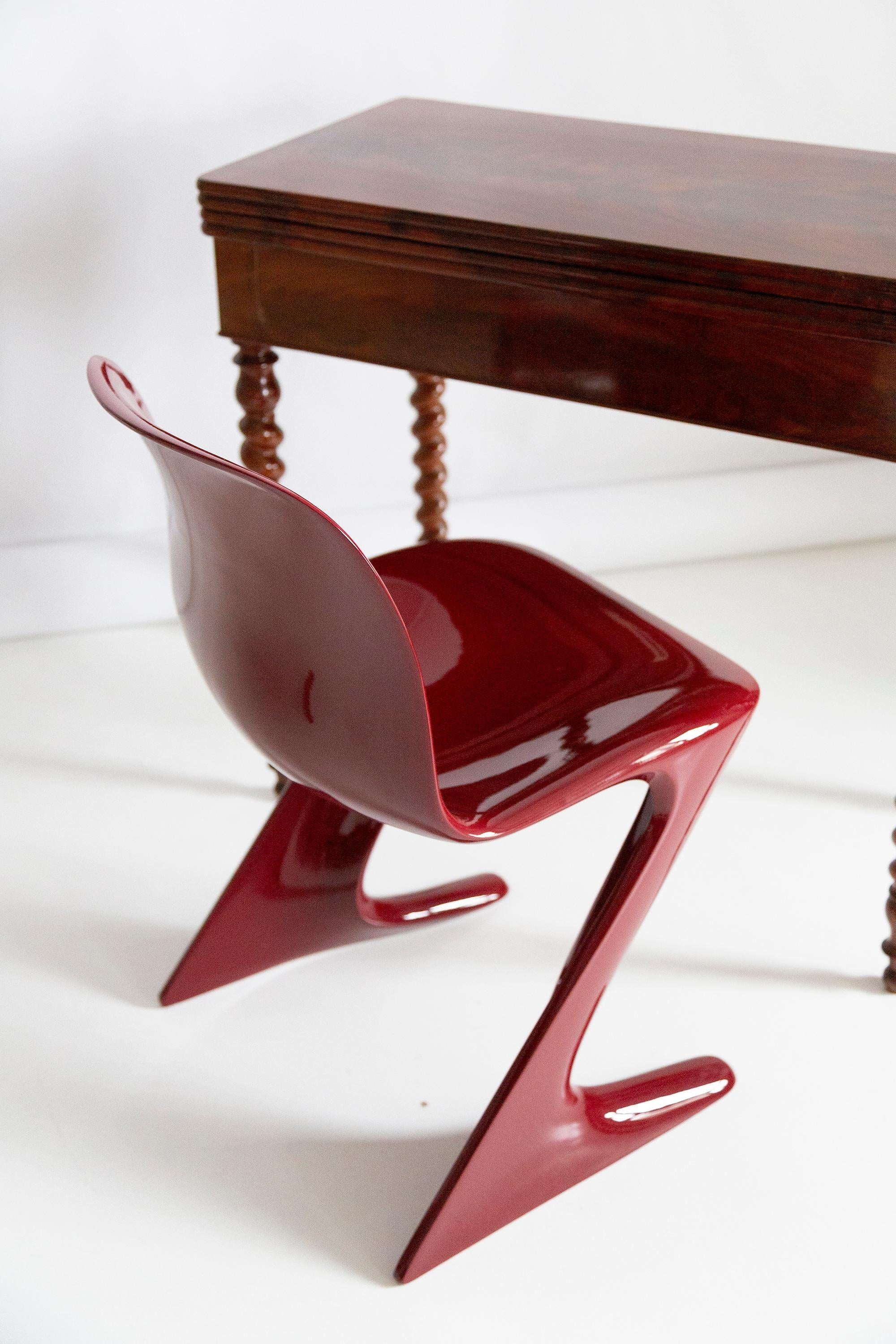 Set of Six Dark Red Wine Kangaroo Chairs Designed by Ernst Moeckl, Germany, 1968 For Sale 8