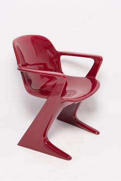 Set of Six Dark Red Wine Kangaroo Chairs Designed by Ernst Moeckl, Germany, 1968