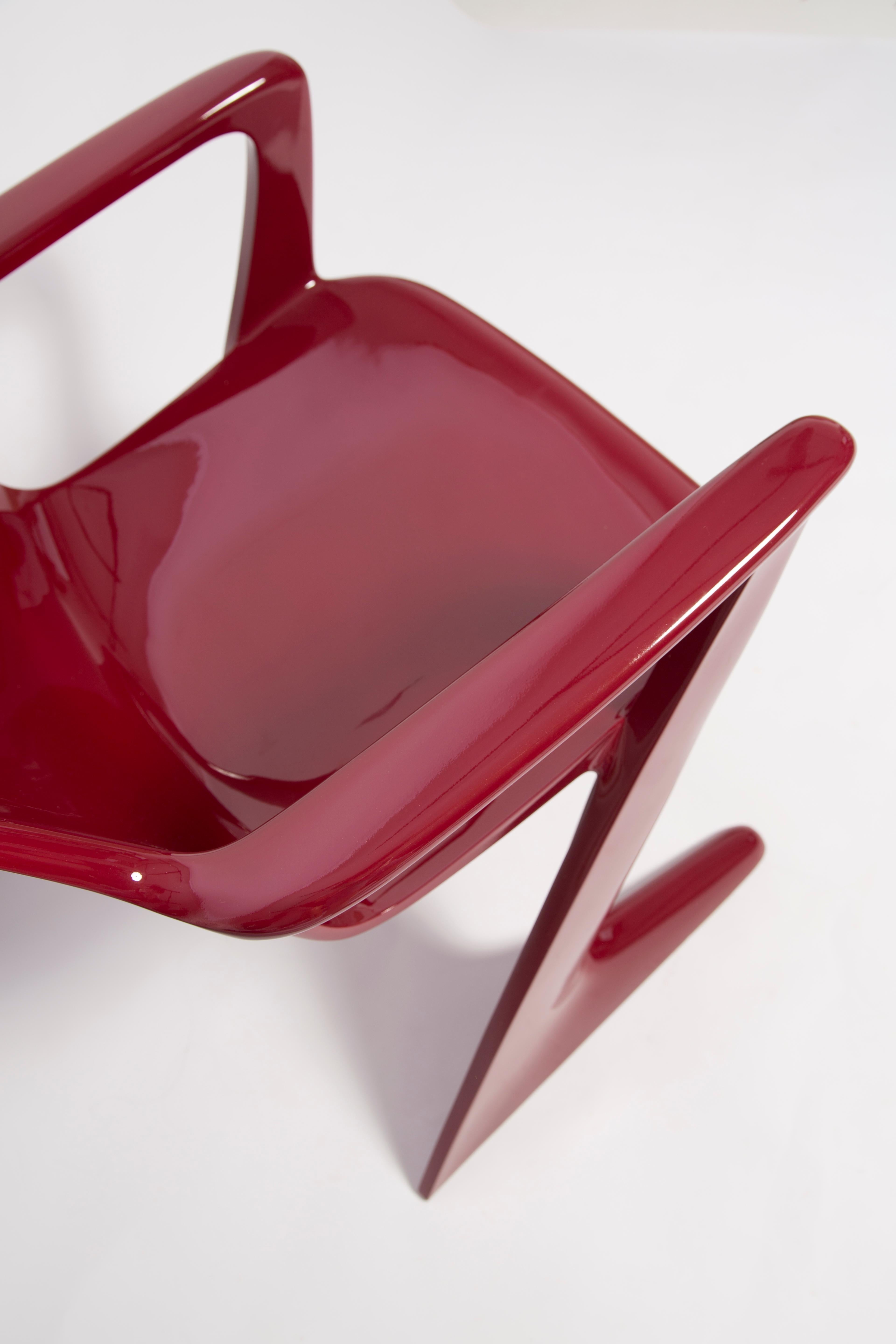 Mid-Century Modern Ensemble de six chaises Kangourou rouge foncé à vin conçues par Ernst Moeckl, Allemagne, 1968 en vente