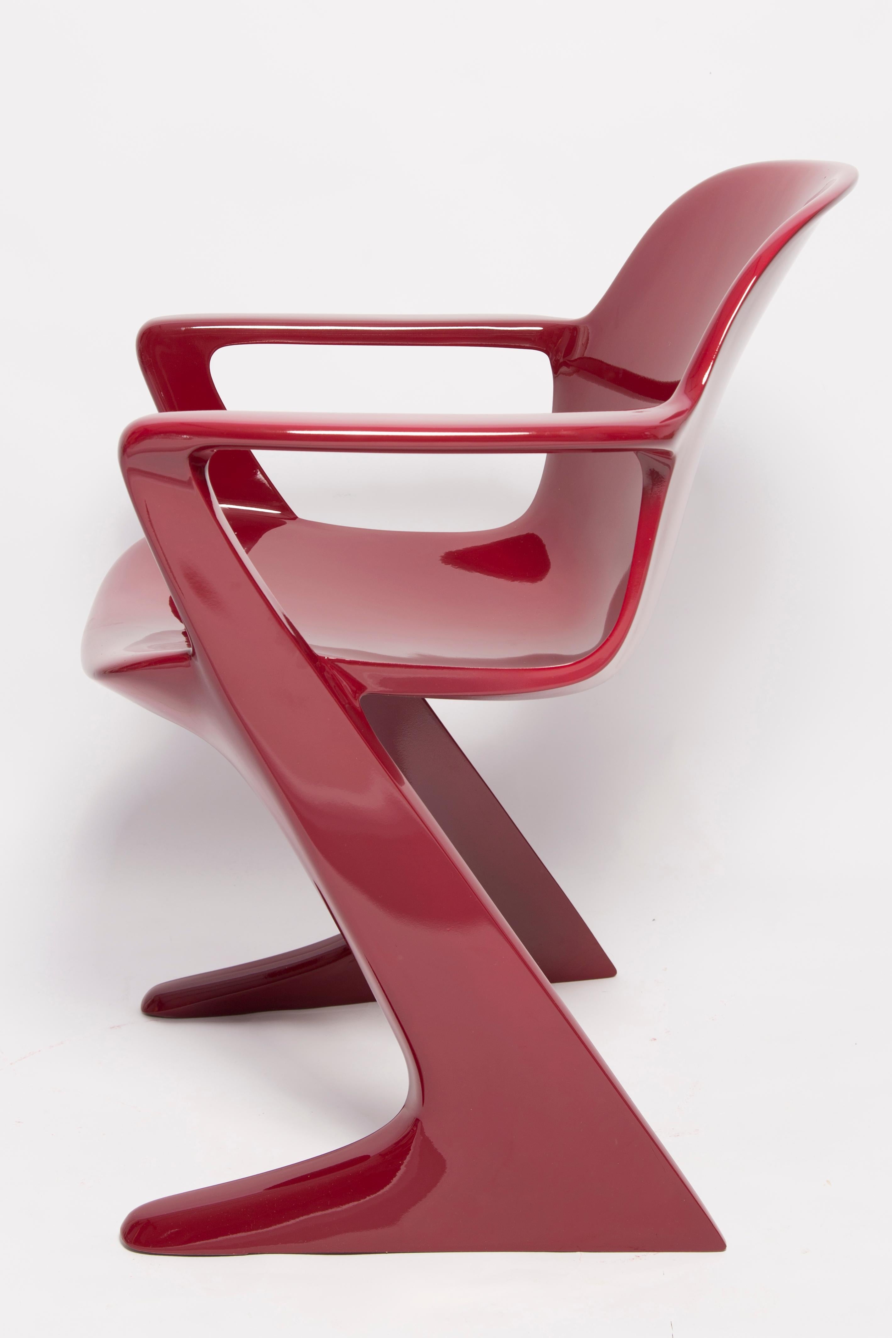 Mid-Century Modern Set of Six Dark Red Wine Kangaroo Chairs Designed by Ernst Moeckl, Germany, 1968 For Sale