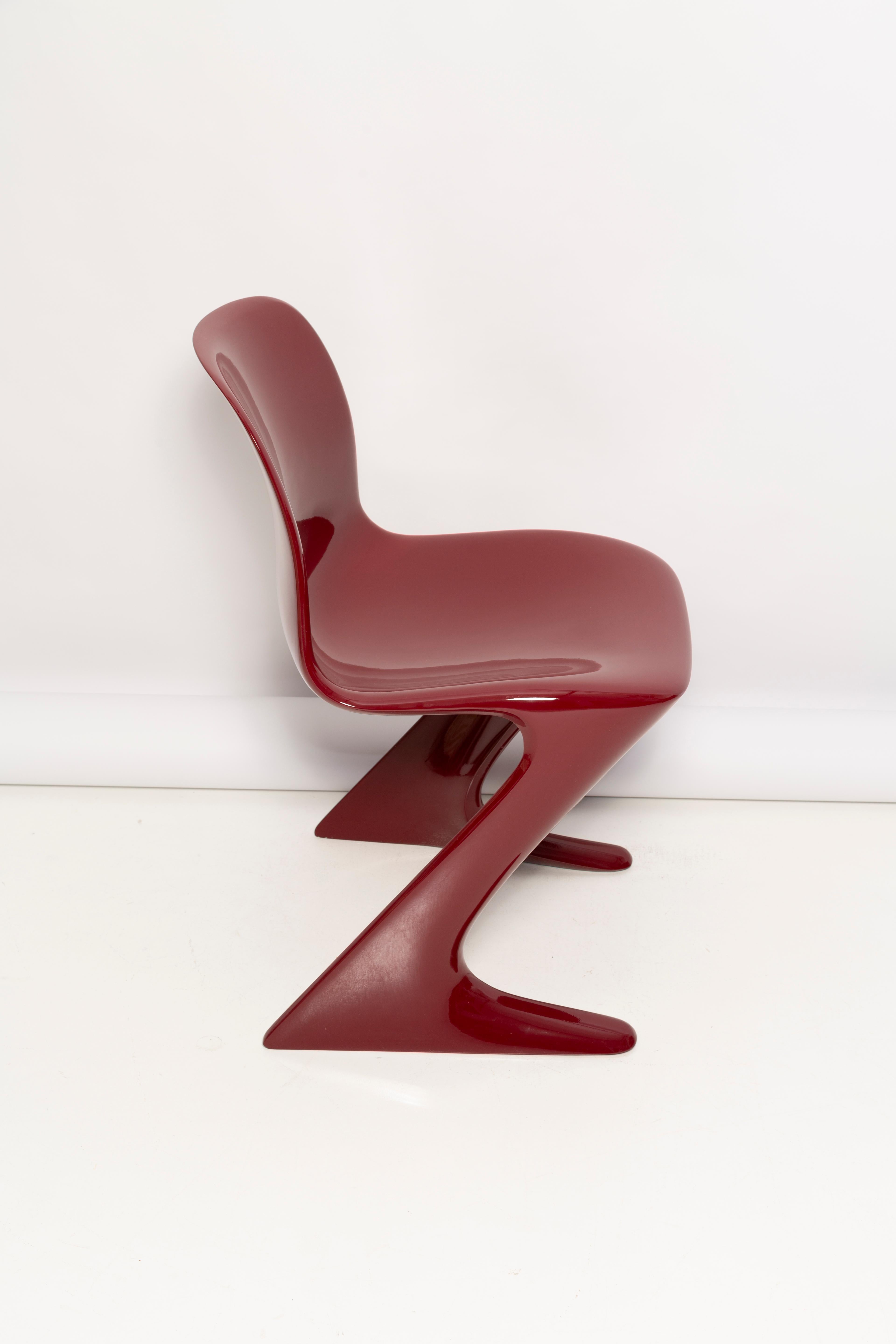 Mid-Century Modern Set of Six Dark Red Wine Kangaroo Chairs Designed by Ernst Moeckl, Germany, 1968 For Sale