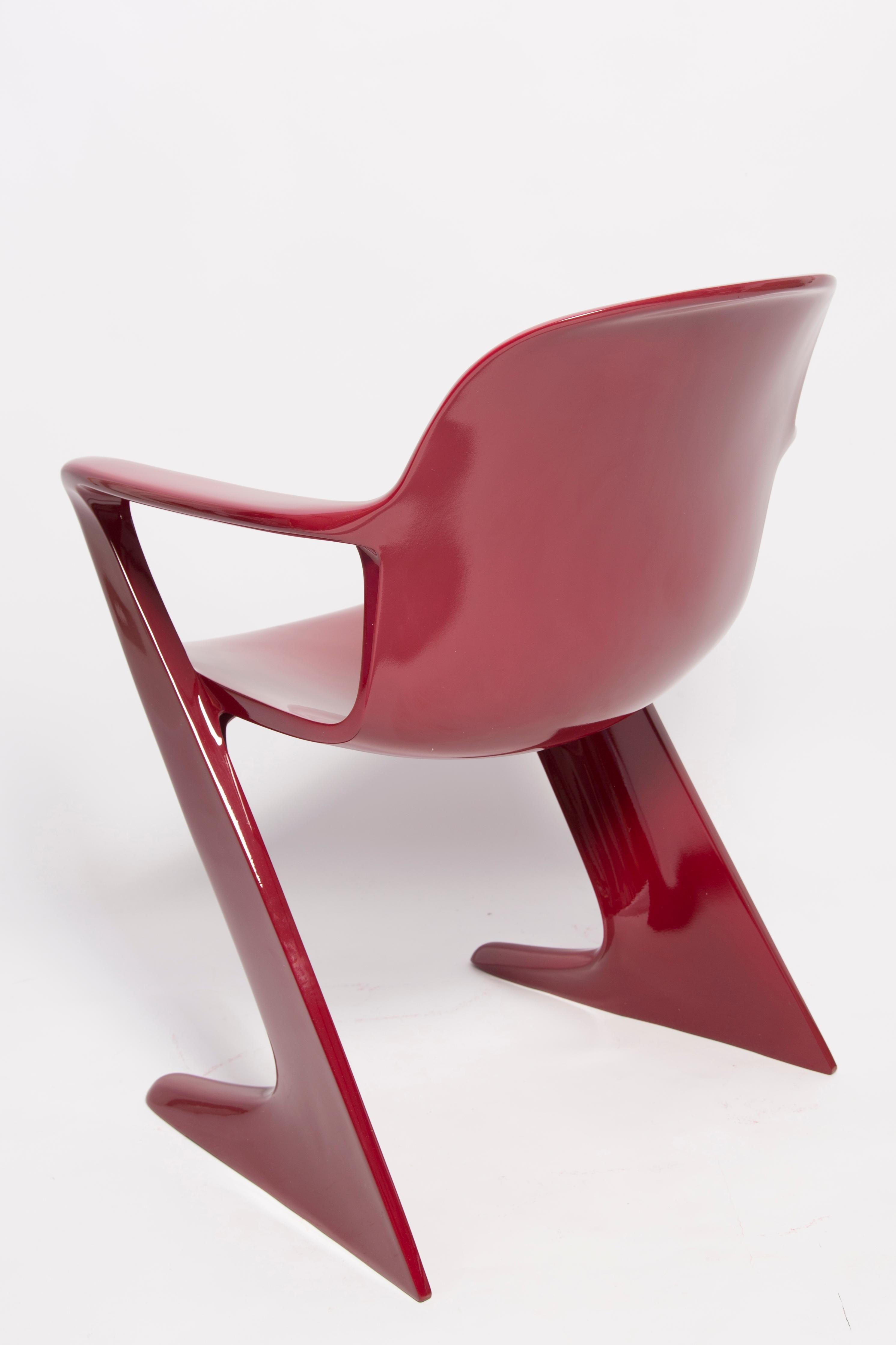 Lacquered Set of Six Dark Red Wine Kangaroo Chairs Designed by Ernst Moeckl, Germany, 1968 For Sale
