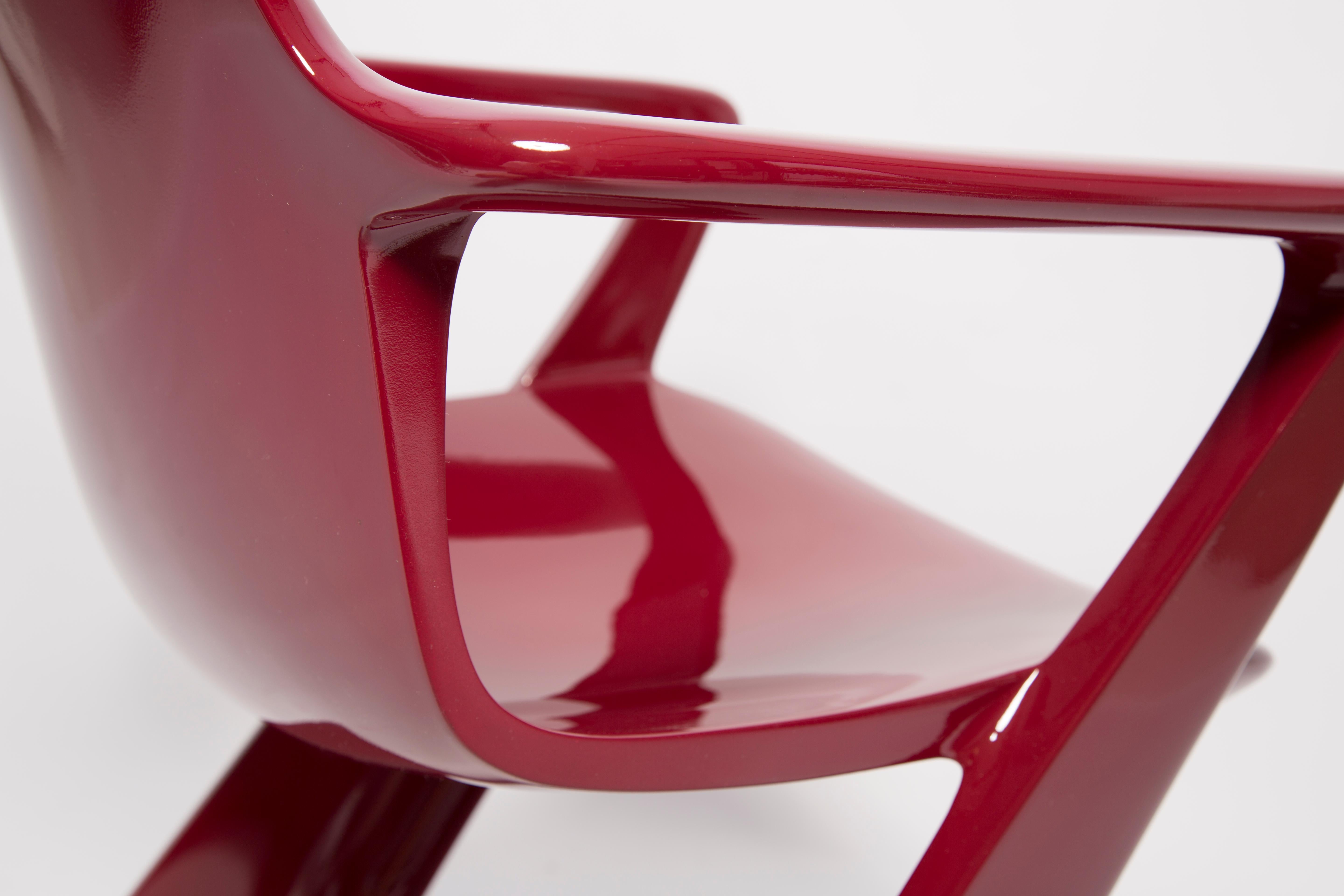 Ensemble de six chaises Kangourou rouge foncé à vin conçues par Ernst Moeckl, Allemagne, 1968 en vente 1