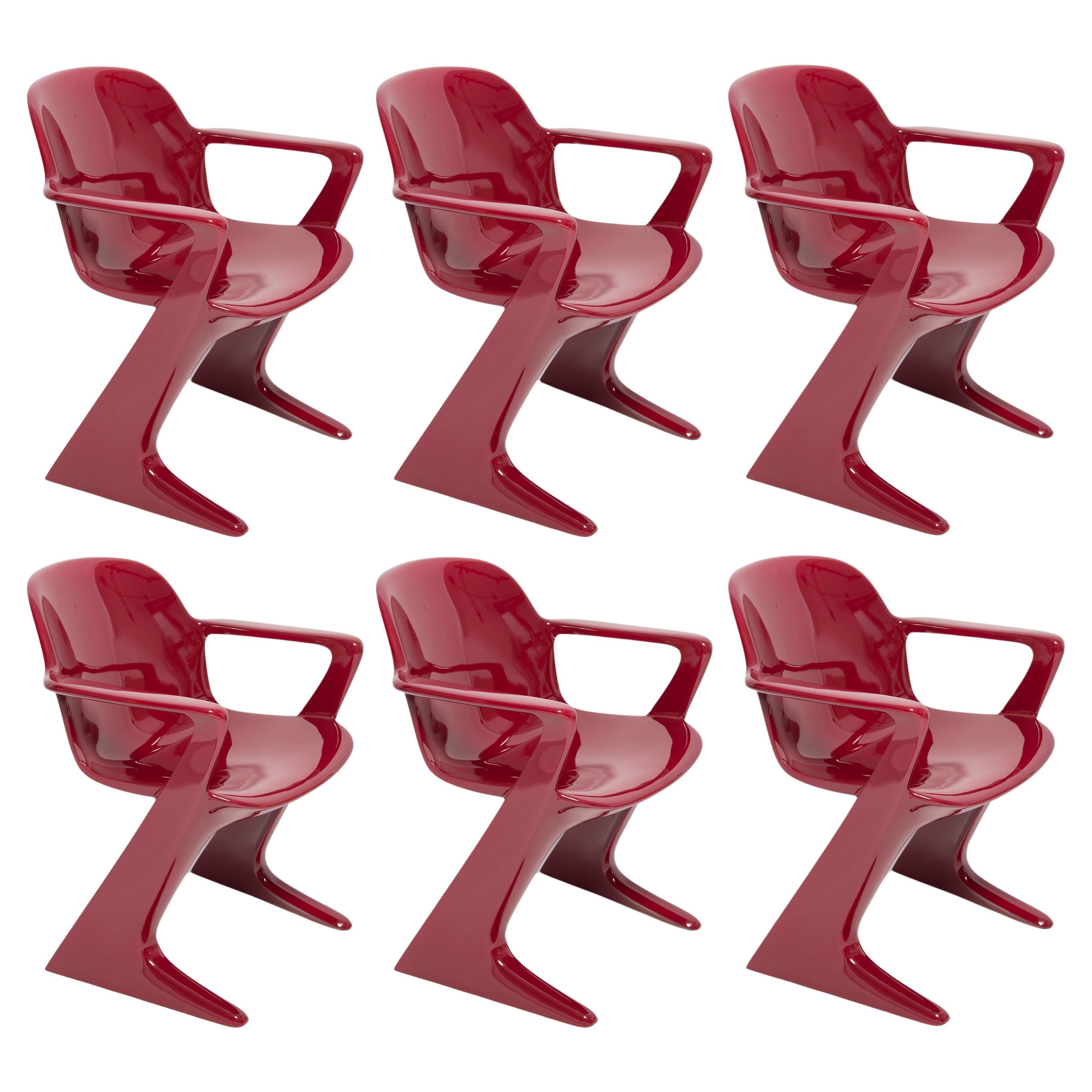 Set of Six Dark Red Wine Kangaroo Chairs Designed by Ernst Moeckl, Germany, 1968 For Sale