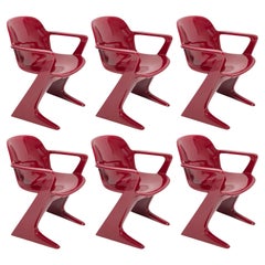 Set of Six Dark Red Wine Kangaroo Chairs Designed by Ernst Moeckl, Germany, 1968