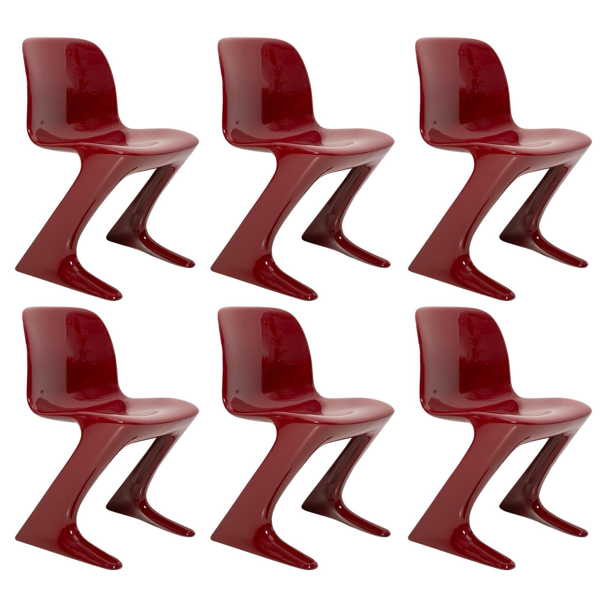 Ensemble de six chaises Kangourouo rouge foncé conçues par Ernst Moeckl, Allemagne, 1968