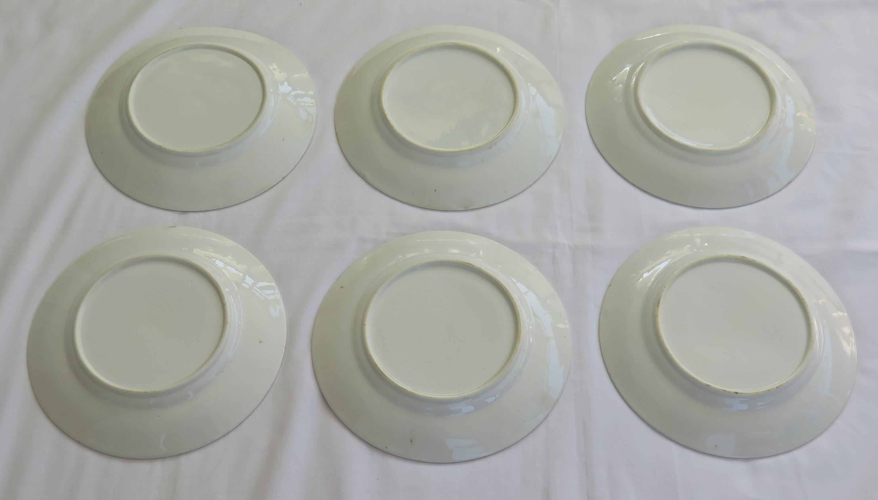 SIX Davenport Porcelain Plates Hand Painted and Gilded Pattern, Circa 1870 For Sale 12