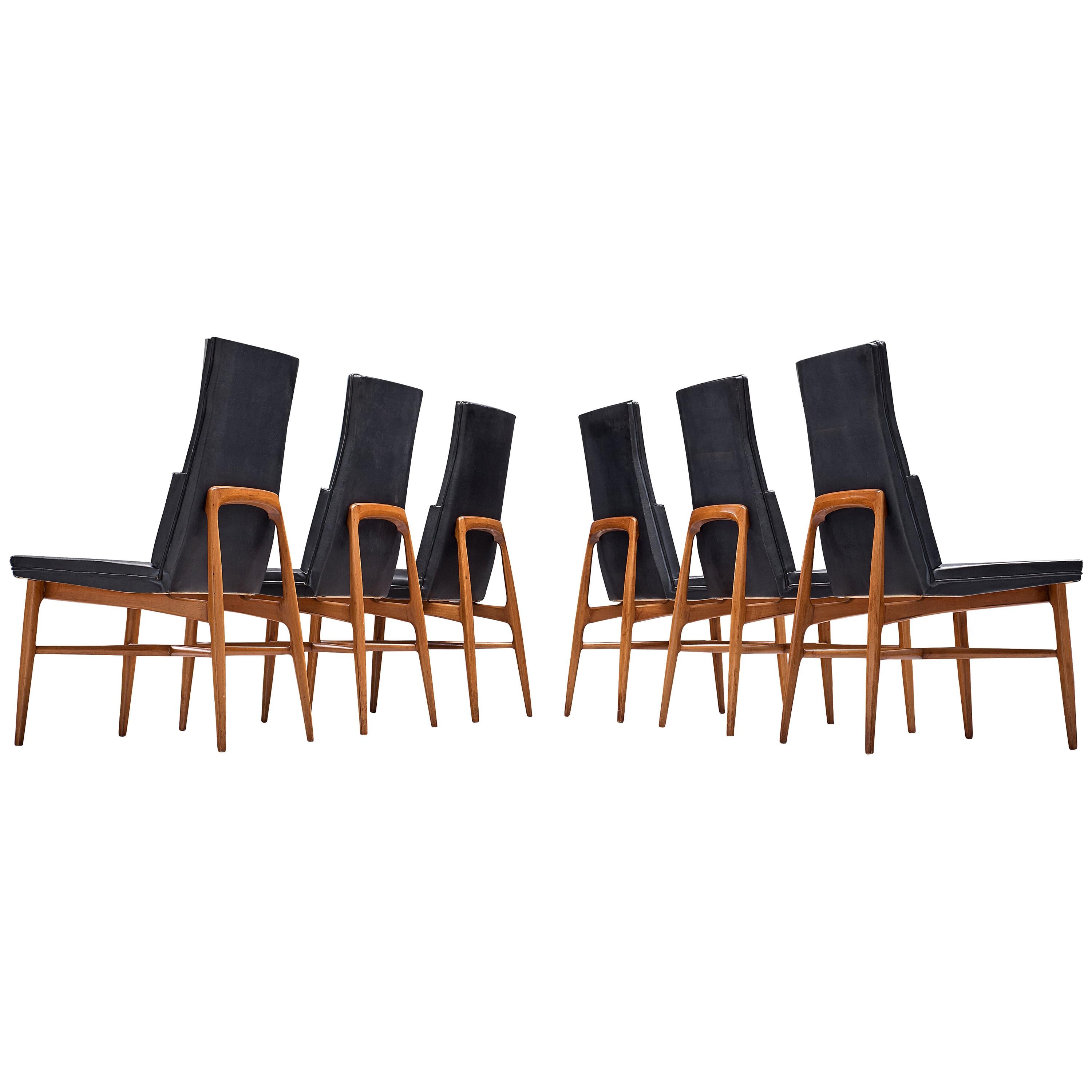 Fred Sandra for De Coene Set of Six 'Madison' Dining Chairs in Walnut For Sale