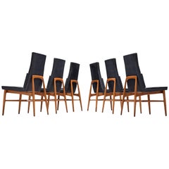 Fred Sandra for De Coene Set of Six 'Madison' Dining Chairs Walnut Black Fabric