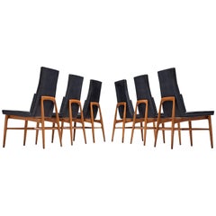 Vintage Fred Sandra for De Coene Set of Six 'Madison' Dining Chairs in Walnut