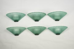 Conjunto de seis apliques De Majo de grueso cristal de murano verde. Italia Años 80