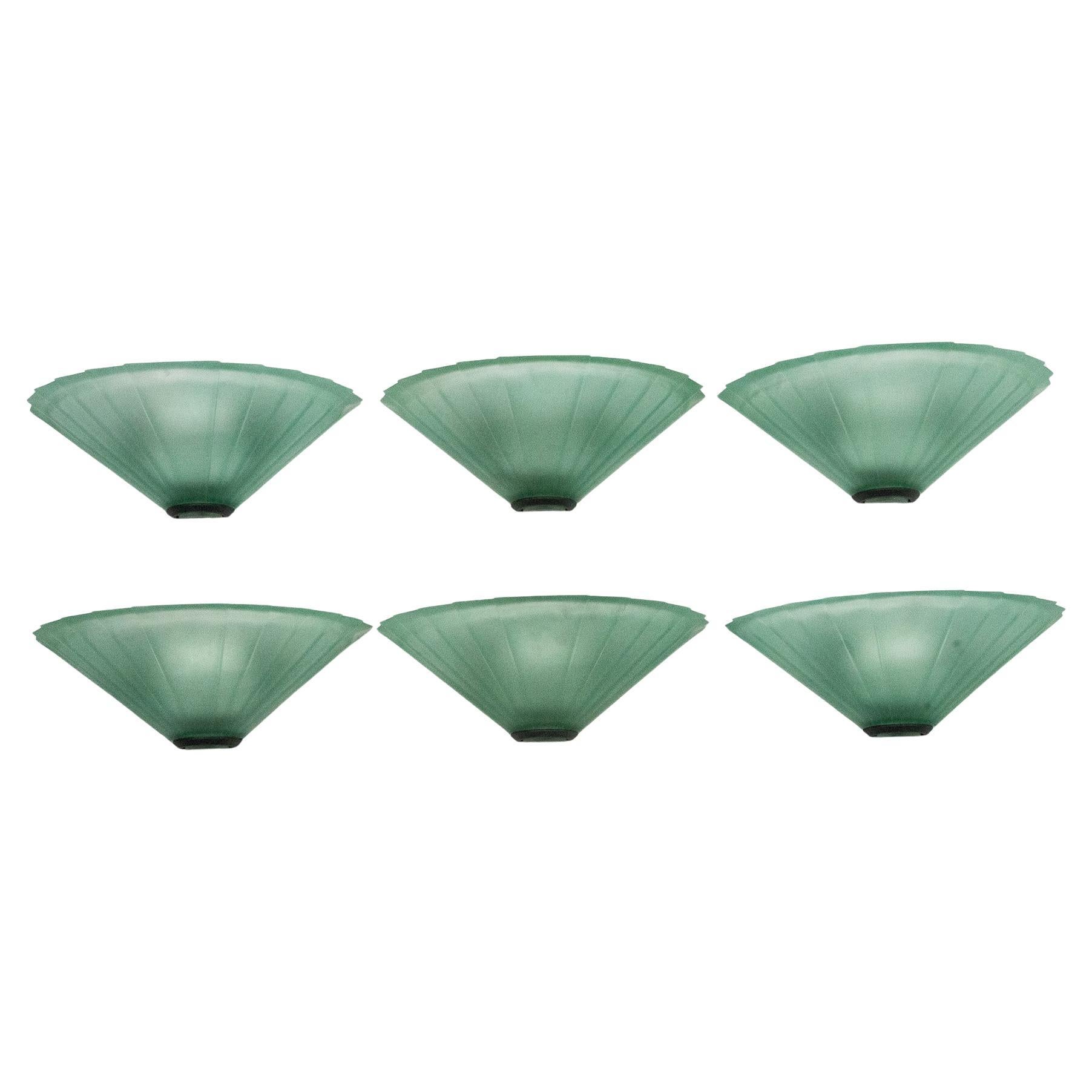 Set di sei appliques De Majo in spesso vetro verde di Murano. Italia anni 
80 in vendita