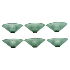 Ensemble de six appliques De Majo en verre de Murano épais et vert. L'Italie des années 1980