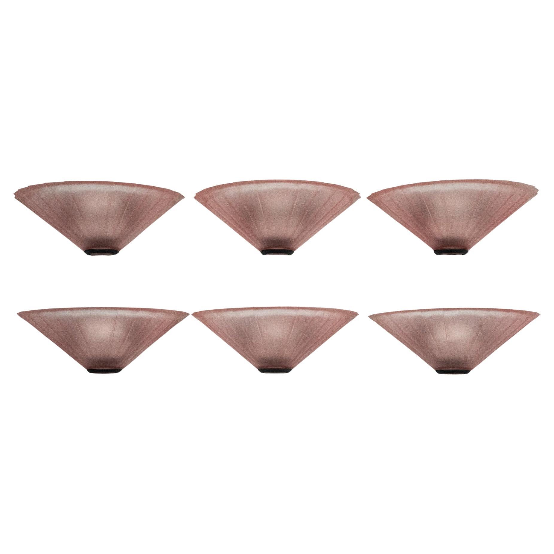 Set di sei applique De Majo in vetro di Murano rosa spesso. Italia anni '80