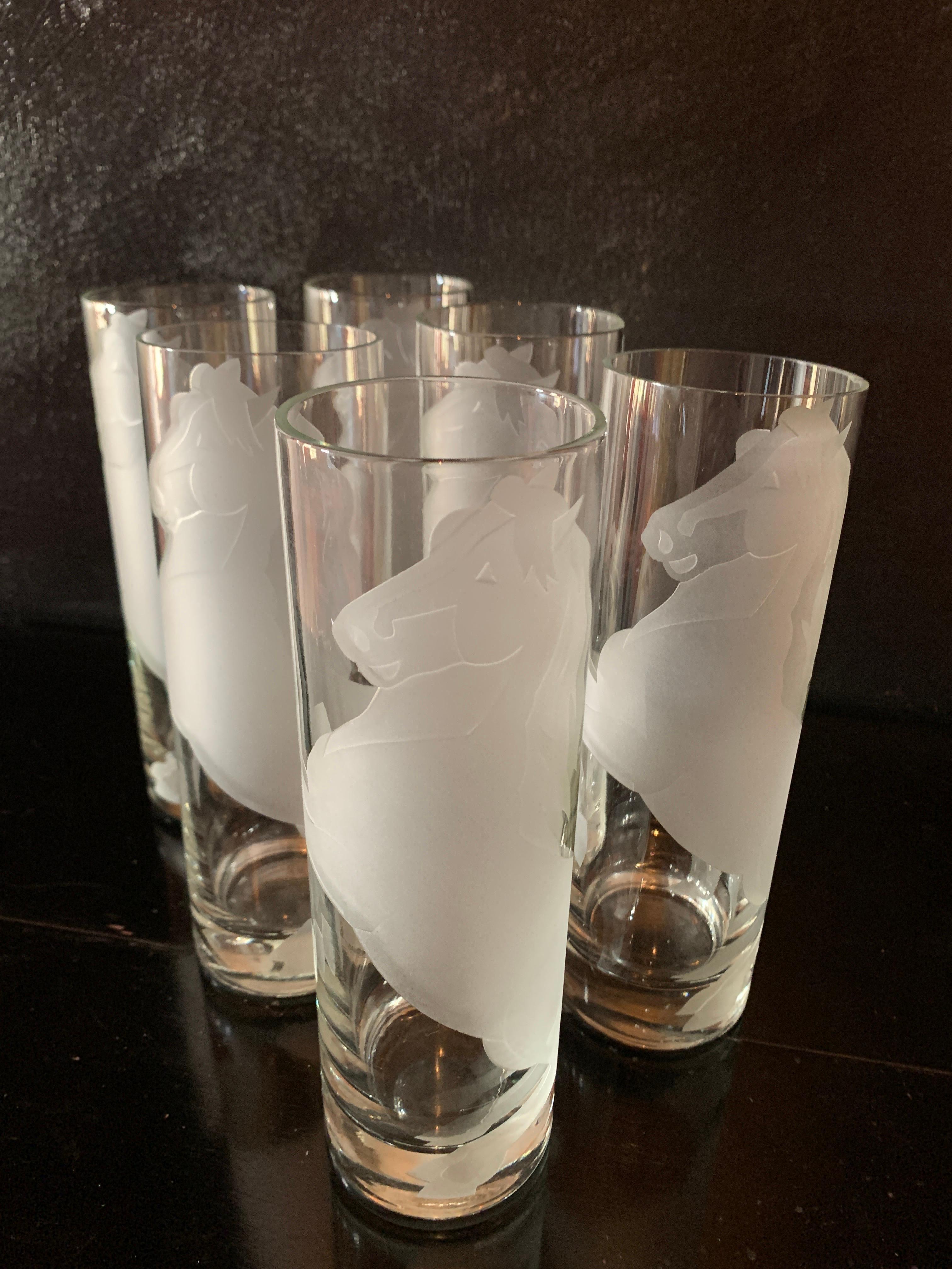 Set of Six Deco Horse Etched Cocktail Glasses  For Sale 5