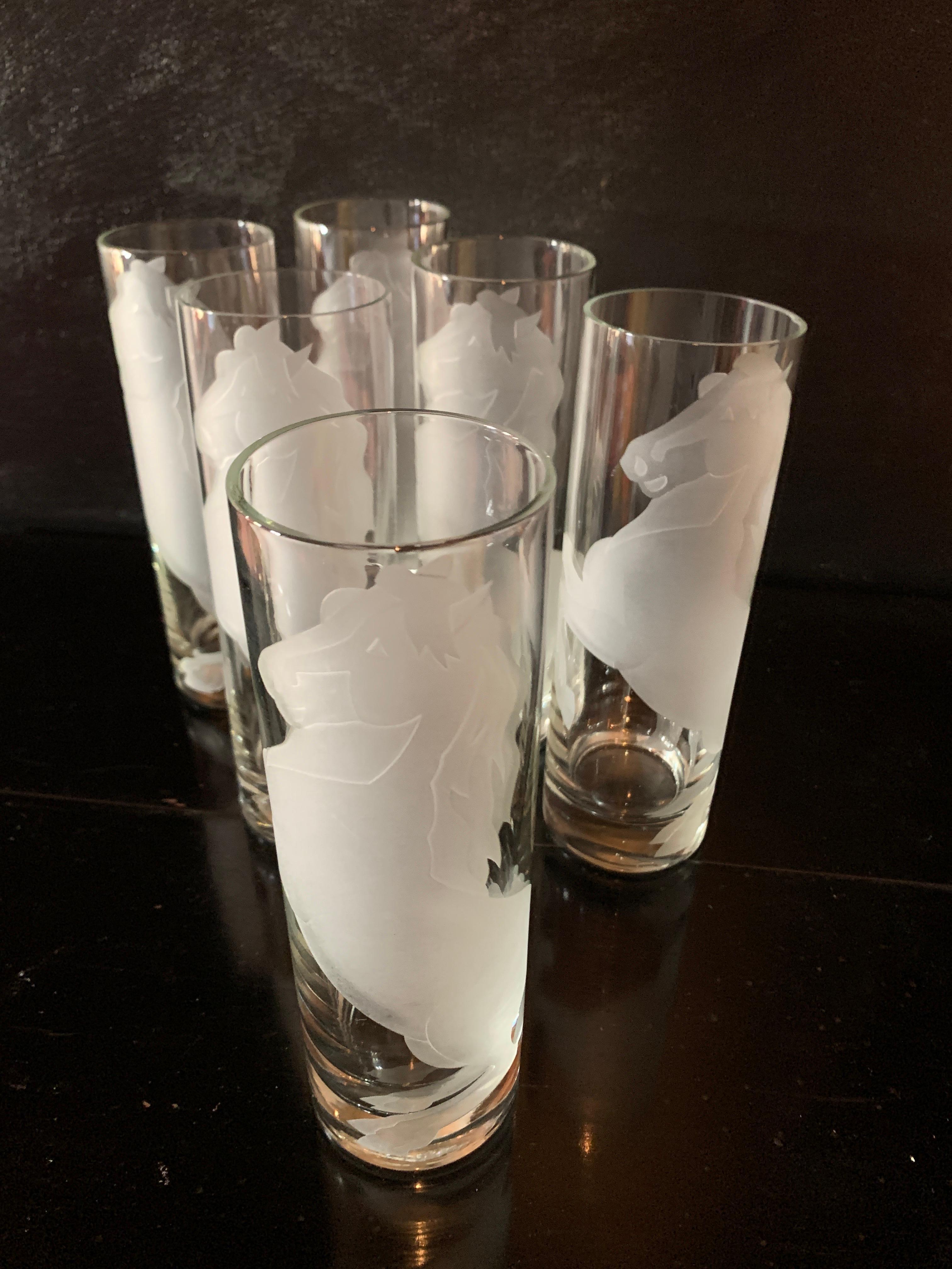 Set of Six Deco Horse Etched Cocktail Glasses  For Sale 6