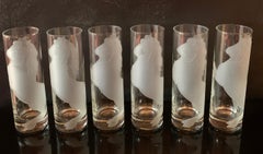 Set of Six Deco Horse Etched Cocktail Glasses