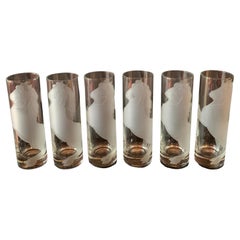 Vintage Set of Six Deco Horse Etched Cocktail Glasses 