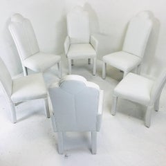 Set of Six Deco Parson Style White Vinyl Dining Chairs