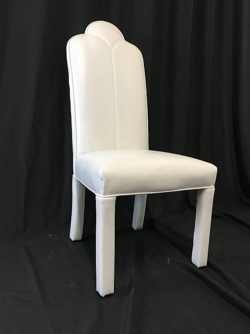Set of Six Deco Parson Style White Vinyl Dining Chairs 1