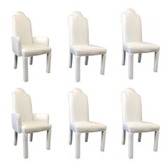 Set of Six Deco Parson Style White Vinyl Dining Chairs