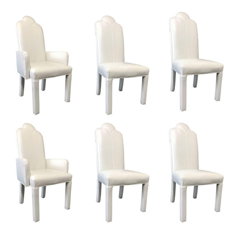 Set Of Six Deco Parson Style White Vinyl Dining Chairs For At Set Of Six Deco Parson Style White Vinyl Dining Chairs For