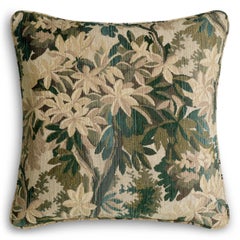 Set of Six Decorative Cushions in Green Patterned Fabric