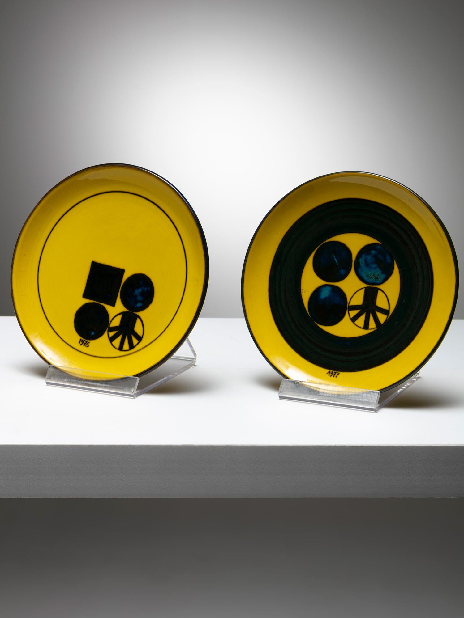 Set of six different plates designed and produced in the late 1970s as gifts.