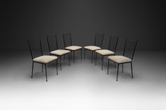 Set of Six Decorative Lacquered Metal Dining Chairs, France 1950s