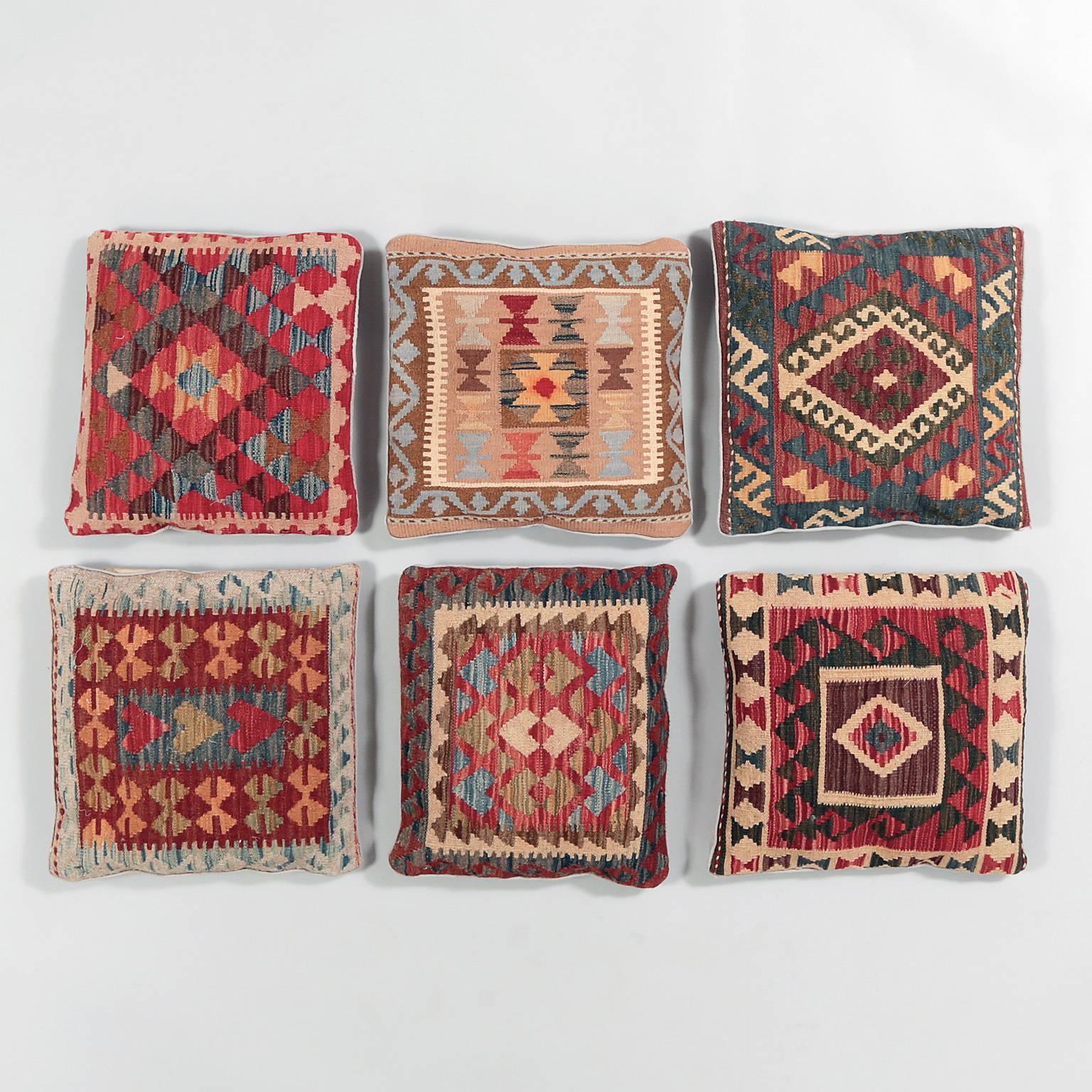 Afghan Set of Six Decorative Pillows, Vintage Kilim Pilows