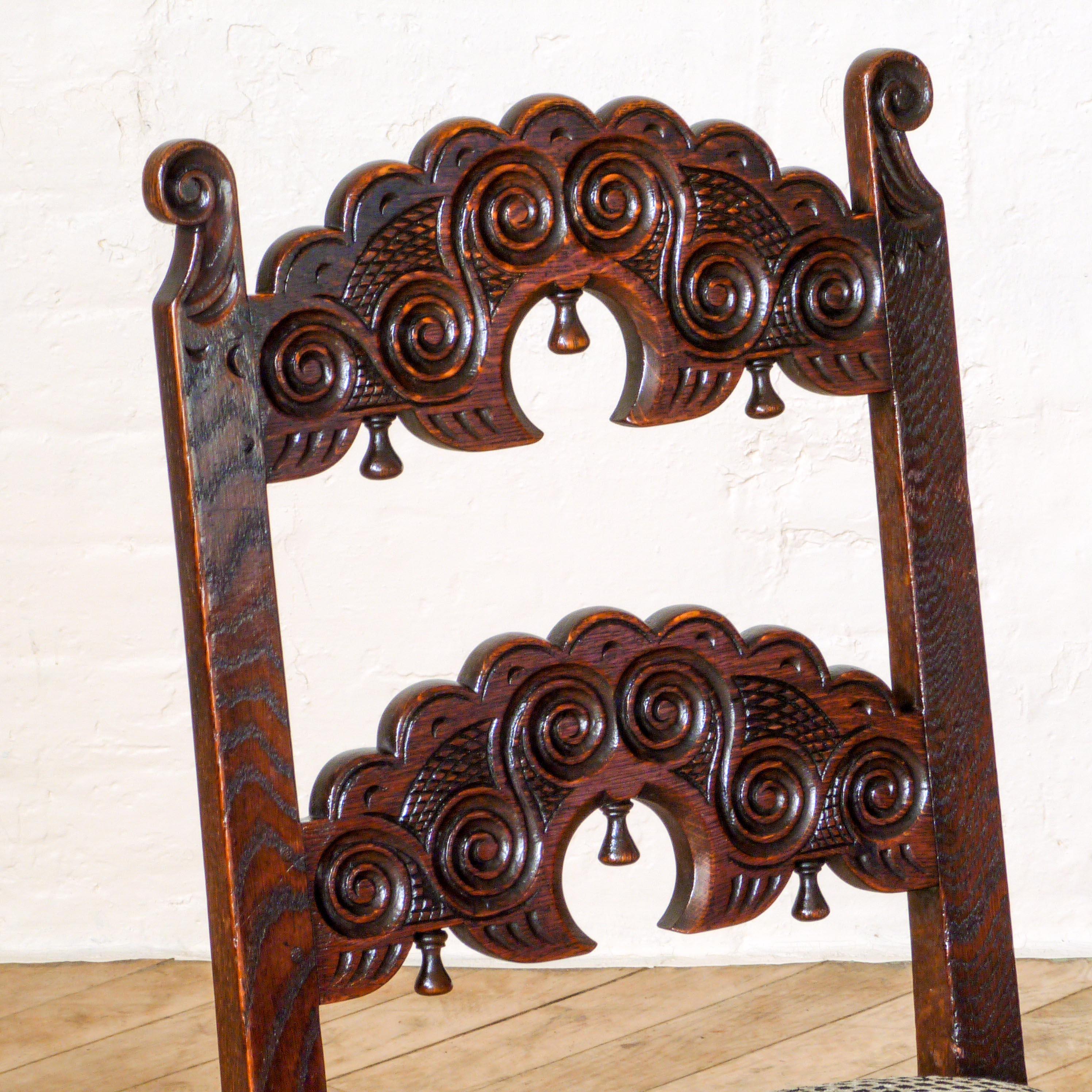 Early 20th Century Set of Six Derbyshire Style Oak Chairs For Sale