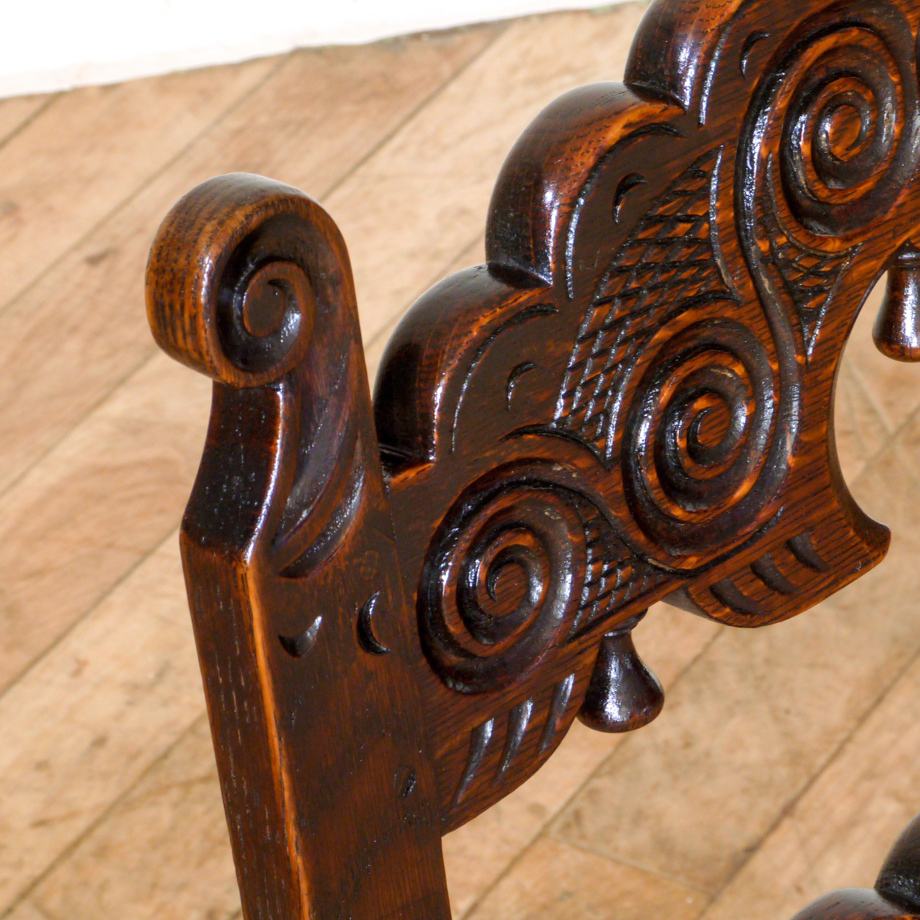 Set of Six Derbyshire Style Oak Chairs For Sale 3