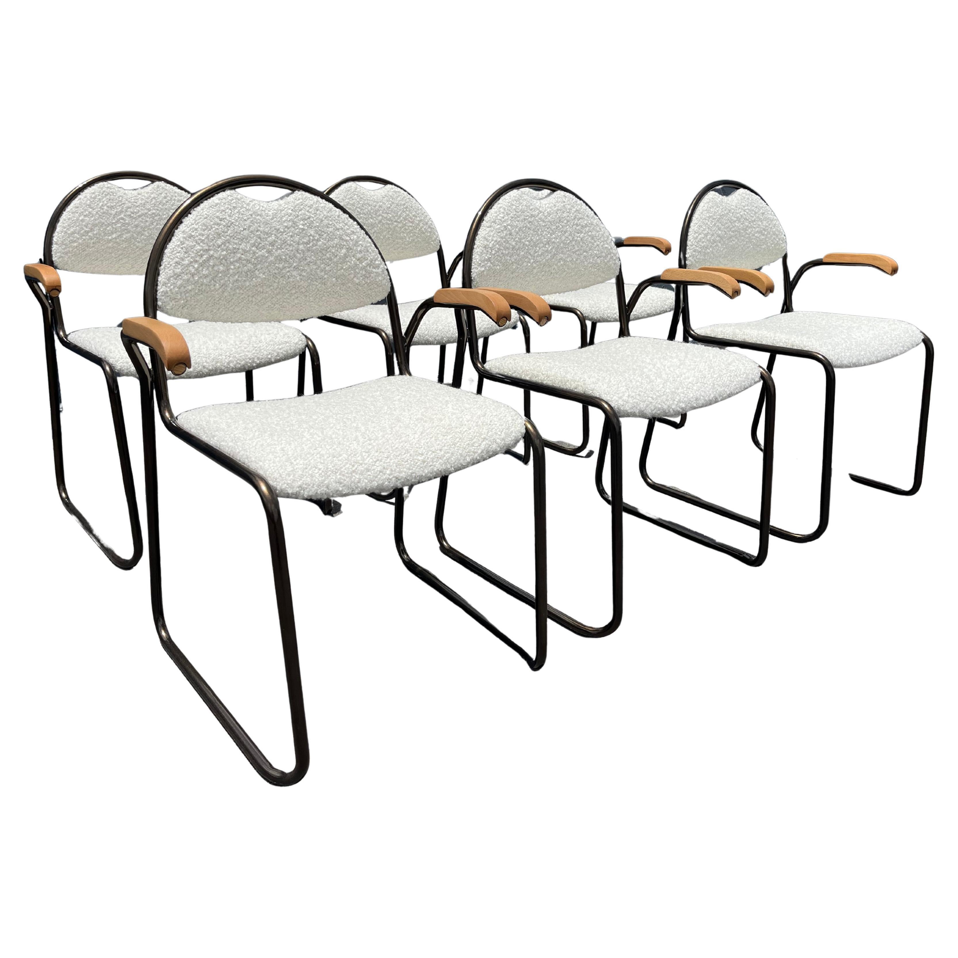 Set aus sechs Designer-Esszimmerstühlen, Bronze, elfenbeinfarbener Kravet Boucle, Made in Italy im Angebot