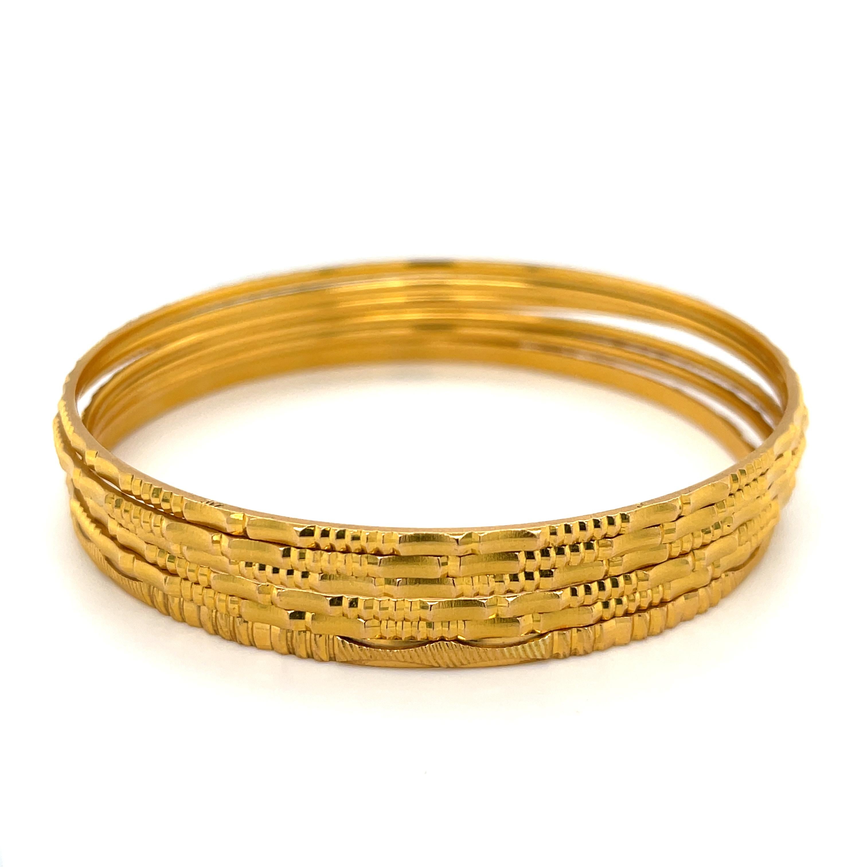 Set of Six Diamond Cut Bangles 22k