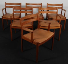 Set of Six Dining armchairs by Poul Volther, Oak and Leather