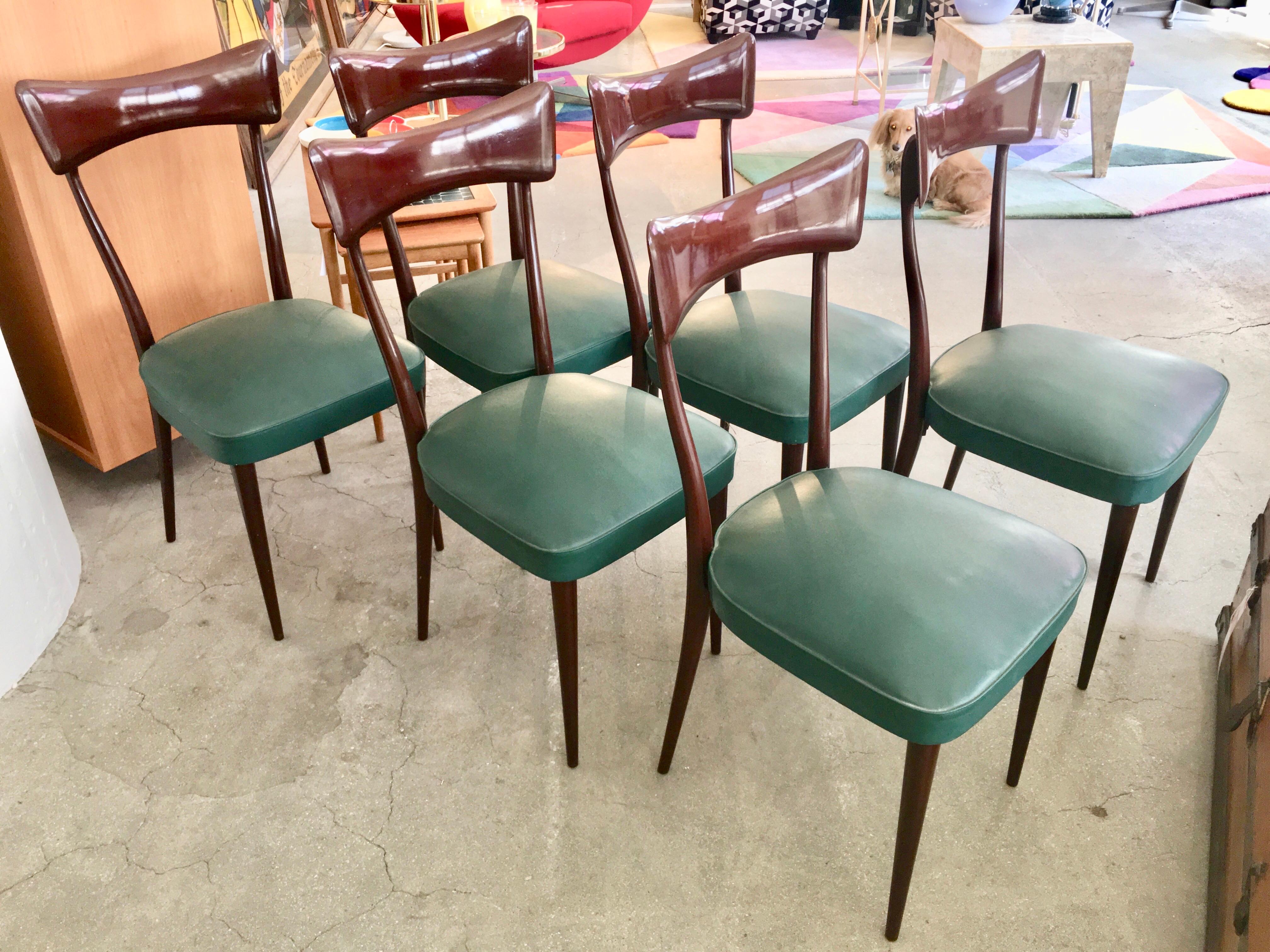 Mahogany Set of Six Dining Chairs after Ico Parisi For Sale