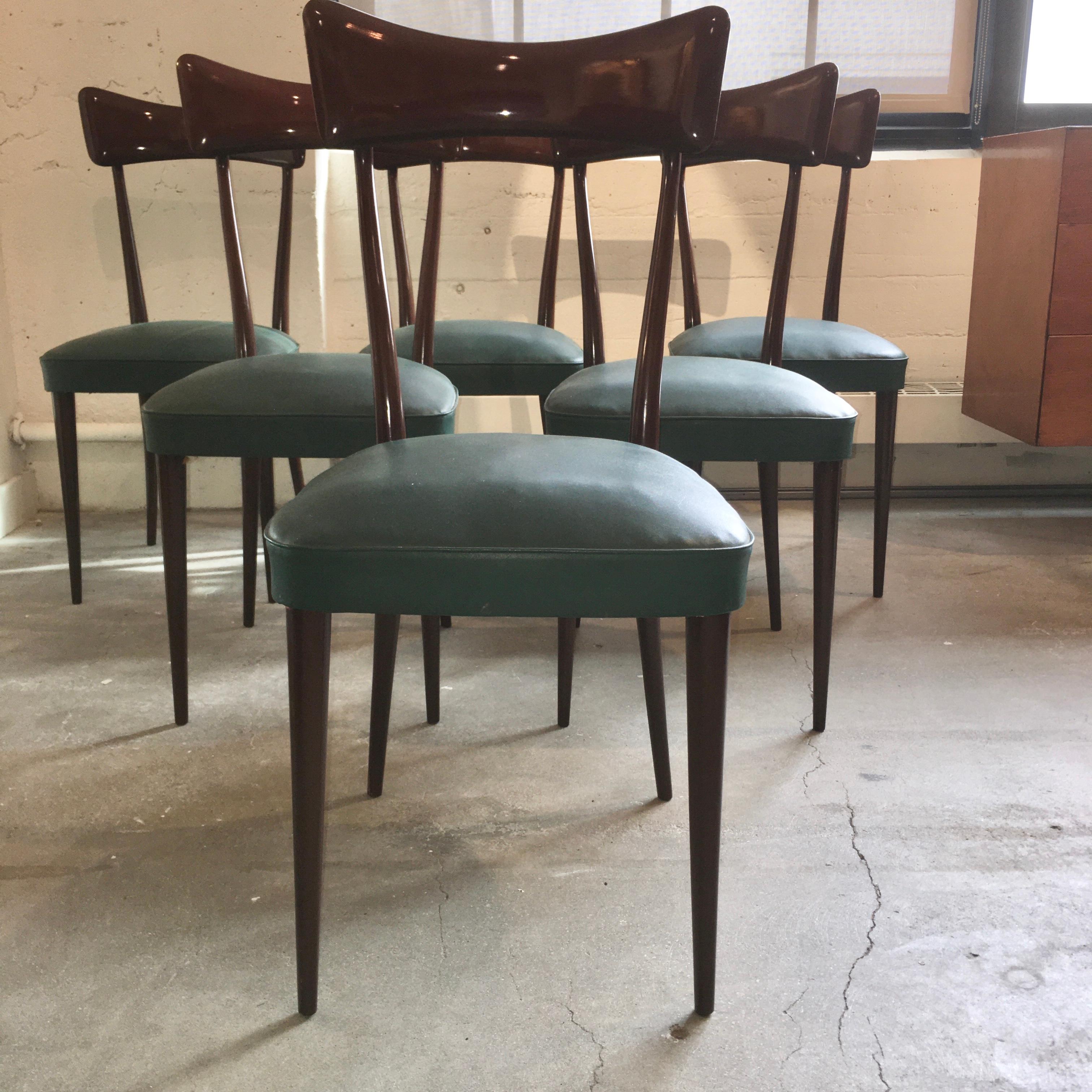 Mid-20th Century Set of Six Dining Chairs after Ico Parisi For Sale