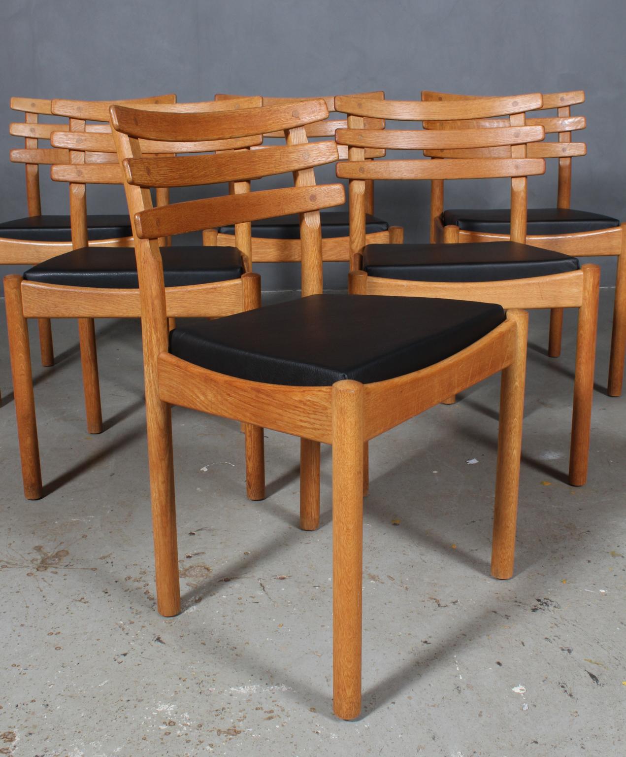 Scandinavian Modern Set of Six Dining Chairs Attributed to Poul Volther, Oak and Leather