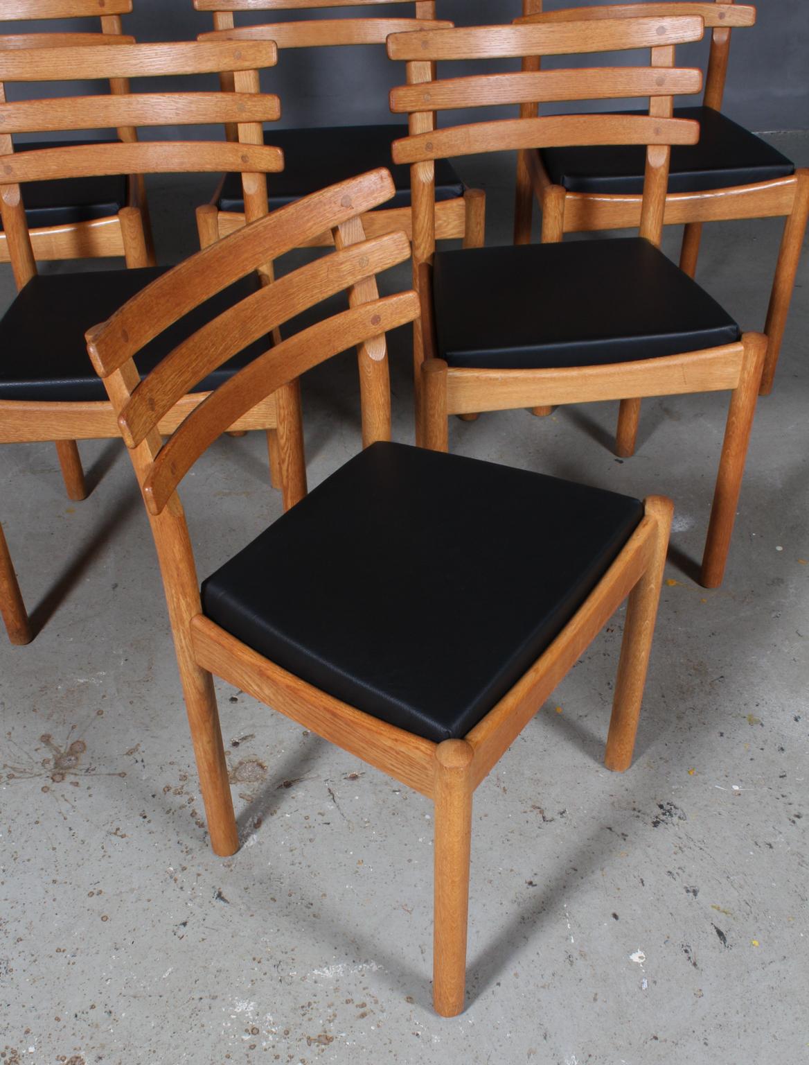 Danish Set of Six Dining Chairs Attributed to Poul Volther, Oak and Leather