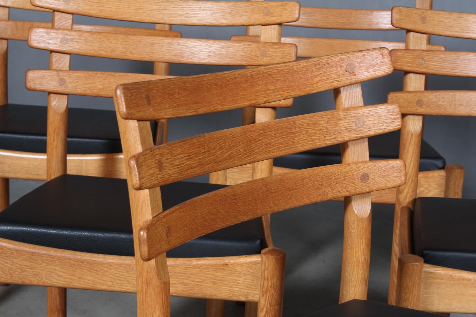 Set of Six Dining Chairs Attributed to Poul Volther, Oak and Leather In Excellent Condition In Esbjerg, DK