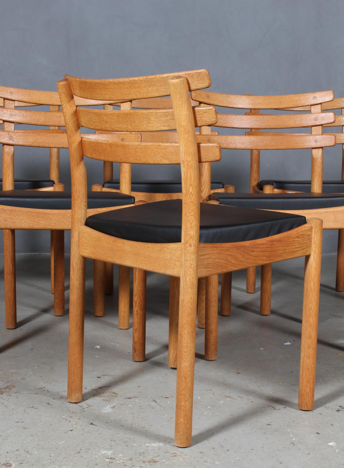 Set of Six Dining Chairs Attributed to Poul Volther, Oak and Leather 1