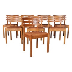 Set of Six Dining Chairs Attributed to Poul Volther, Oak and Leather