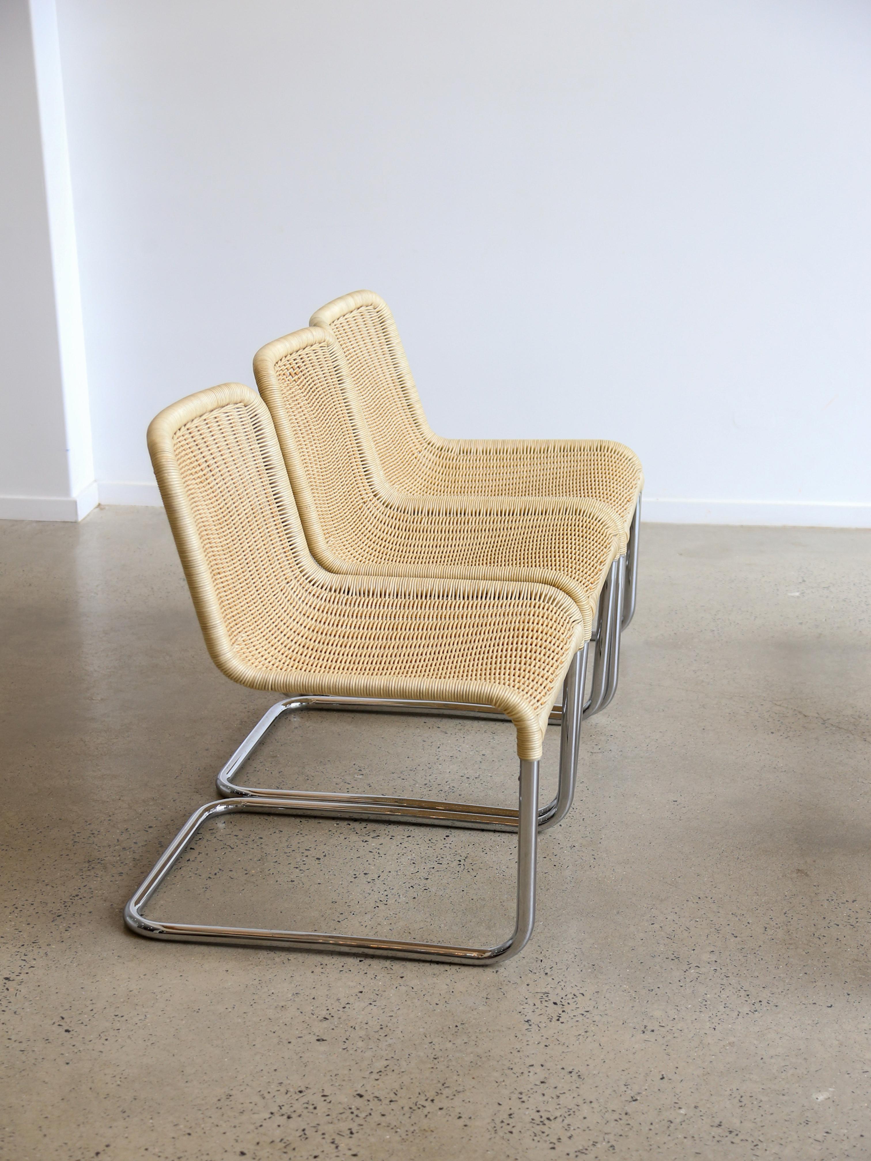 Set of Six Dining Chairs by A.Lorenz for Tecna in Chrome & Rattan 6