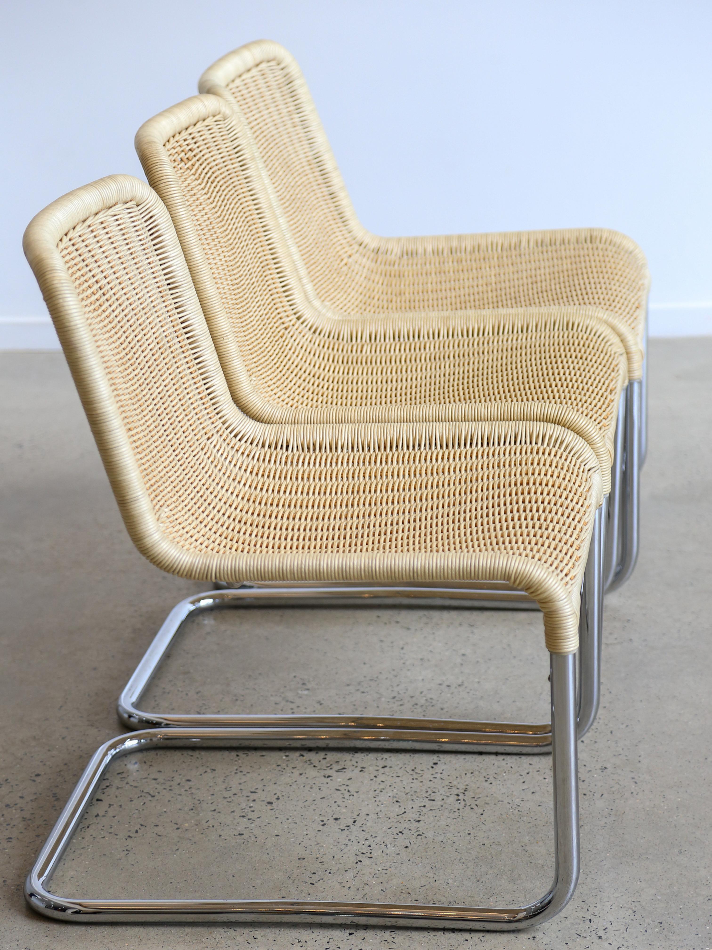 Set of Six Dining Chairs by A.Lorenz for Tecna in Chrome & Rattan 7