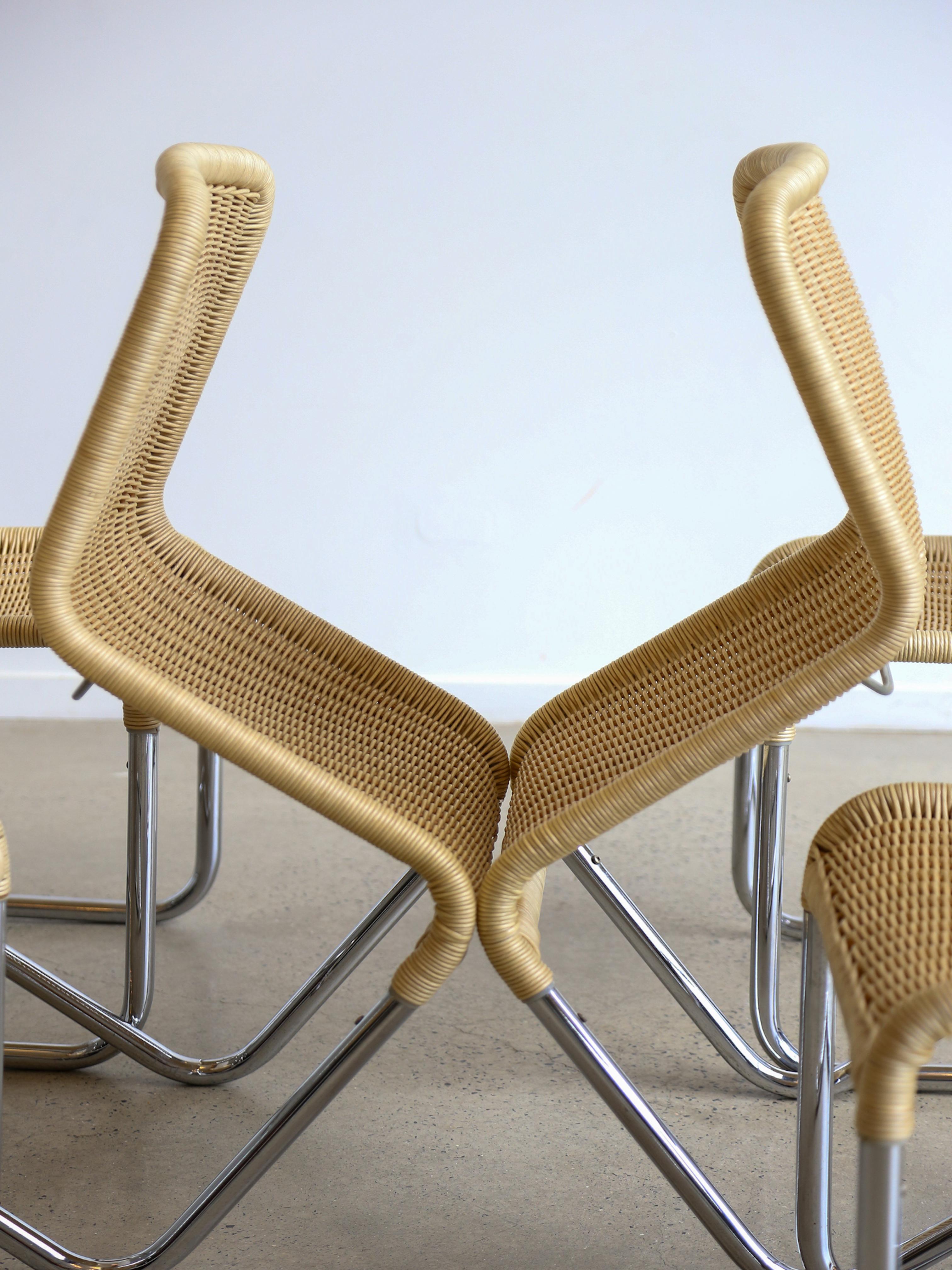 Set of Six Dining Chairs by A.Lorenz for Tecna in Chrome & Rattan 8