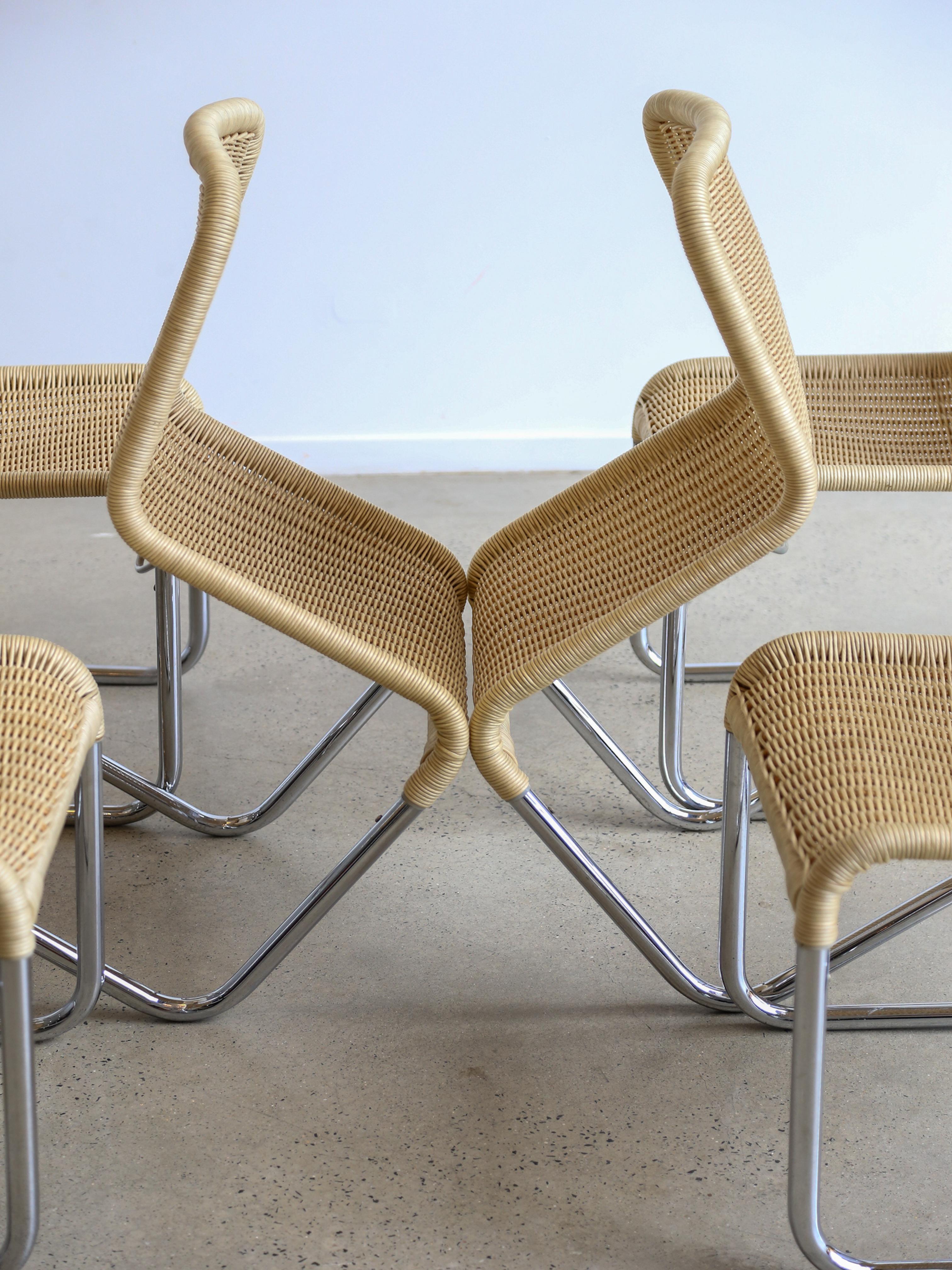 Set of Six Dining Chairs by A.Lorenz for Tecna in Chrome & Rattan 9