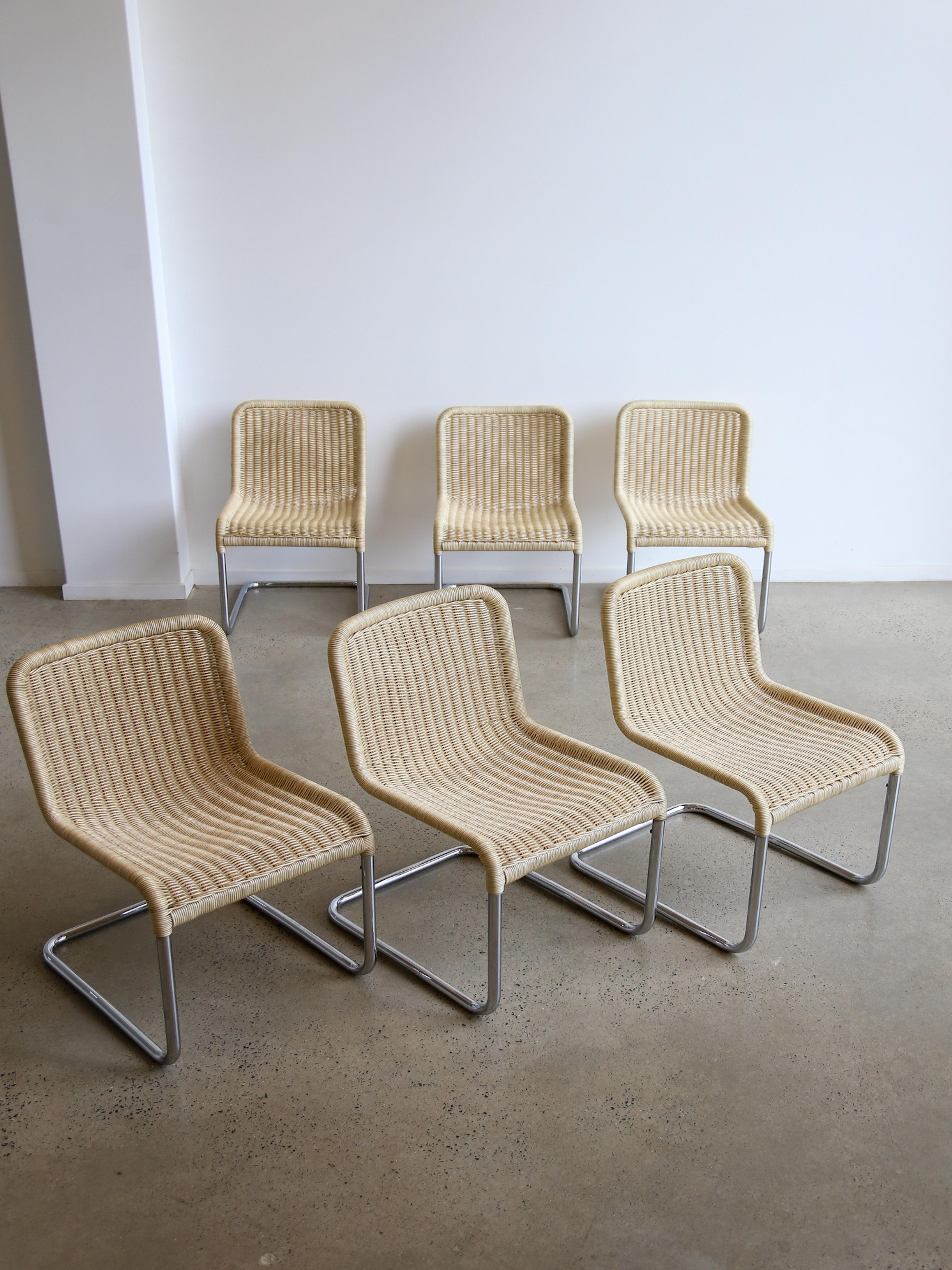 Set of Six Dining Chairs by A.Lorenz for Tecna in Chrome & Rattan 11